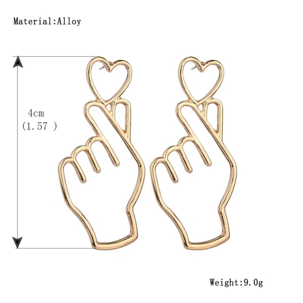 Heart outline hand gestures dangle earrings - Picture 3 of 3
